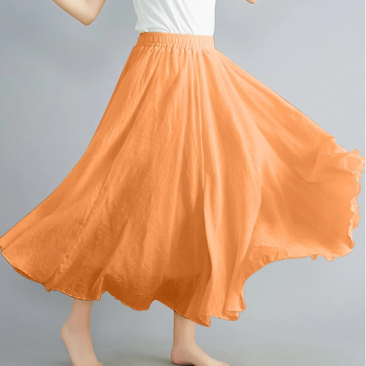 Women Solid Linen Maxi Skort Summer Elegant Bohemian Renaissance Long Skirts Casual Flowy Pleated Layered Tutu Skirt