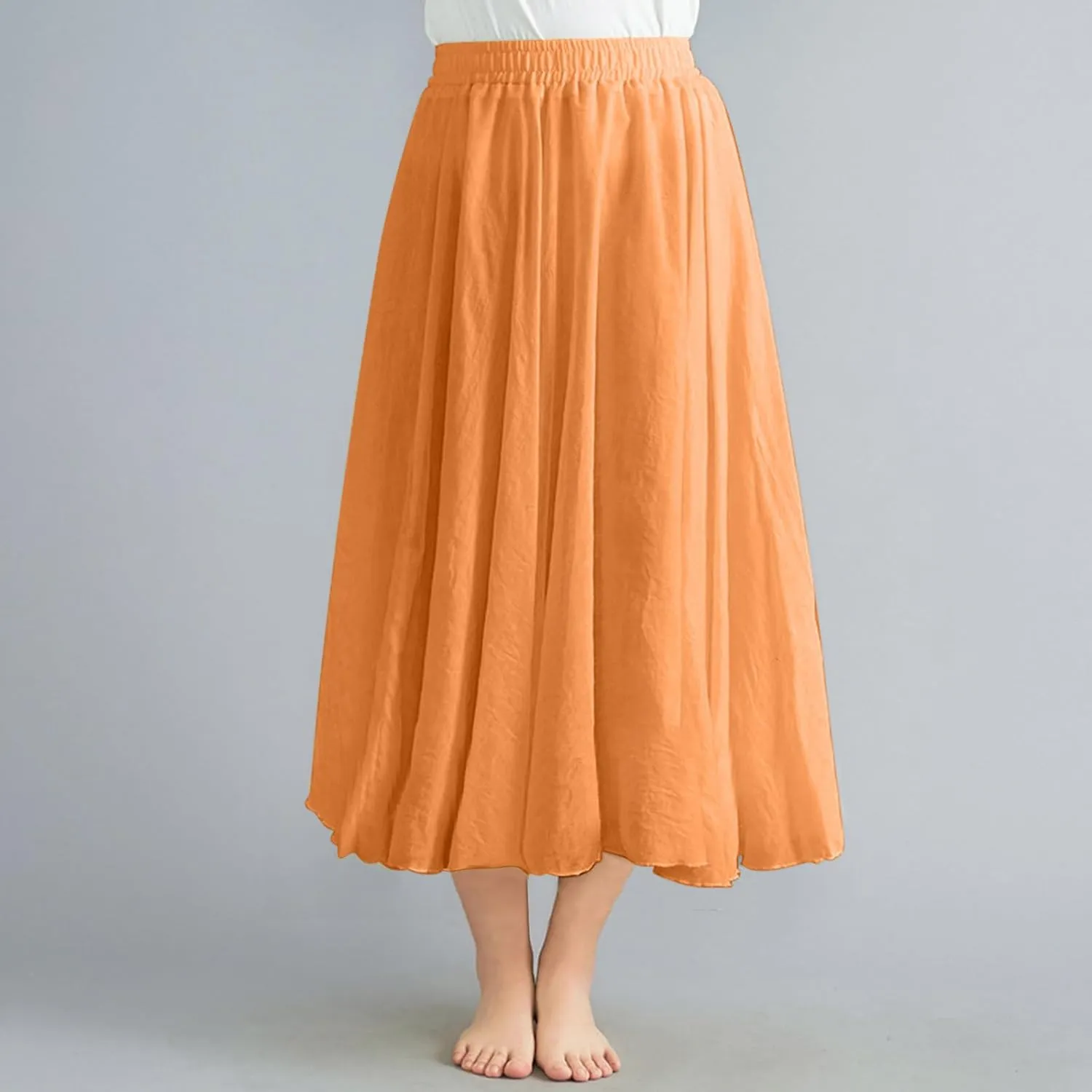 Women Solid Linen Maxi Skort Summer Elegant Bohemian Renaissance Long Skirts Casual Flowy Pleated Layered Tutu Skirt