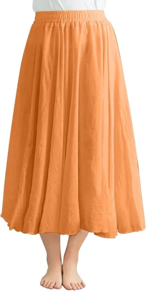 Women Solid Linen Maxi Skort Summer Elegant Bohemian Renaissance Long Skirts Casual Flowy Pleated Layered Tutu Skirt