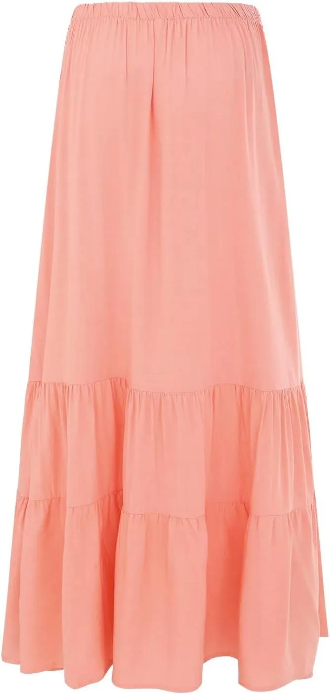 Women Summer High Waist Long Skirt Casual Solid Color Cotton Linen Pleated Skirt Loose Swing Beach Skirt