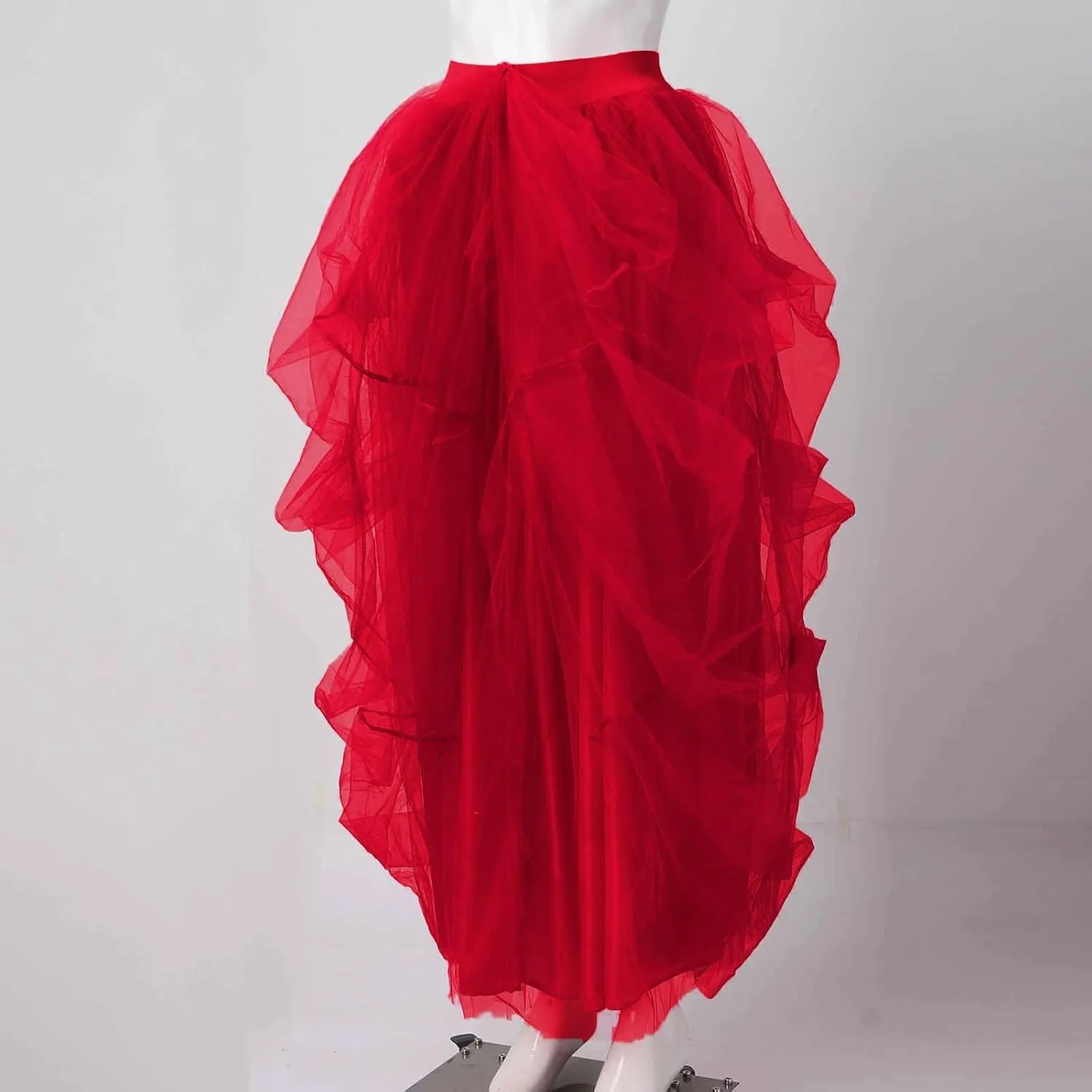 Womens Carnival Party Tutu Skirts Fashion Sexy Elastic Mesh Shampan Skirt Casual Business High Waist Knee Length Skirt