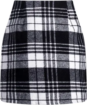 Womens High Waist Plaid Skirt Bodycon Pencil Wool Mini Skirts Fall Winter Short Skirt