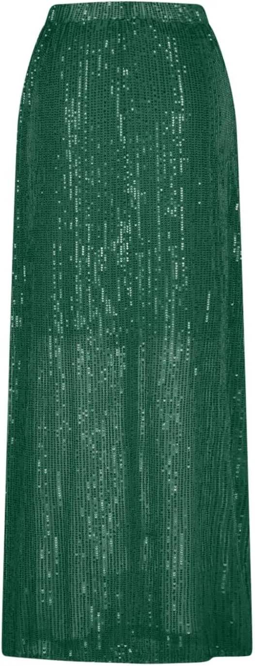 Women's High Waist Sequin Maxi Skirt Sparkly Glitter Sexy Slim Fit Pencil Skirts Night Out Bodycon Party Clubwear