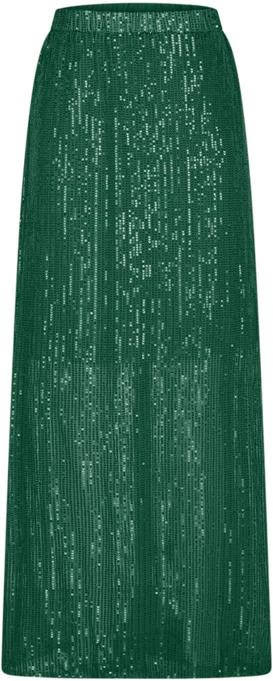 Women's High Waist Sequin Maxi Skirt Sparkly Glitter Sexy Slim Fit Pencil Skirts Night Out Bodycon Party Clubwear