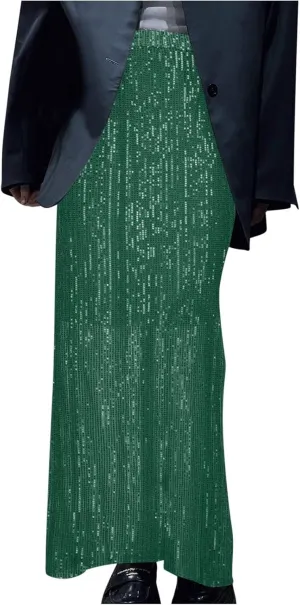 Women's High Waist Sequin Maxi Skirt Sparkly Glitter Sexy Slim Fit Pencil Skirts Night Out Bodycon Party Clubwear