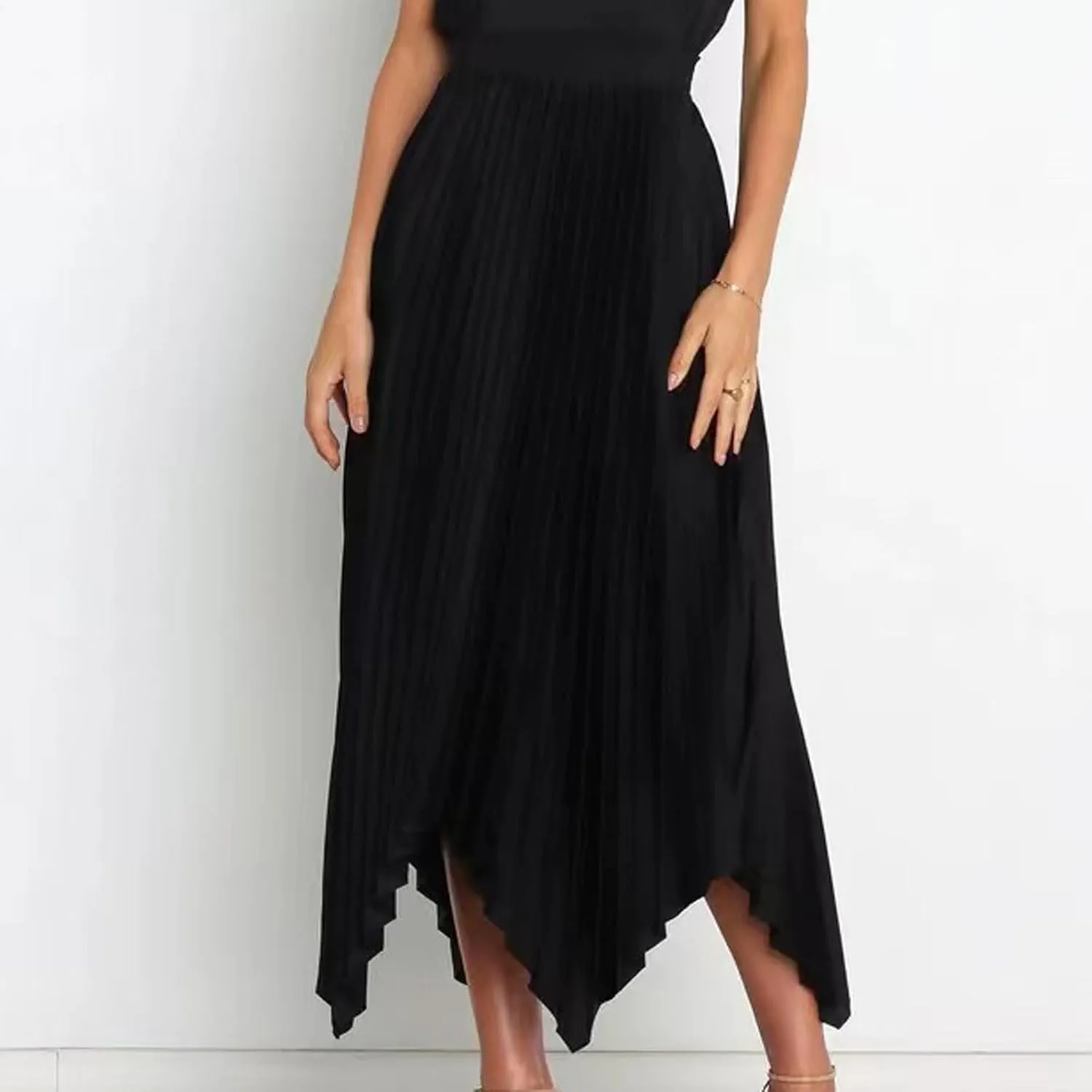 Women's Summer Skirt Solid Color High Waist Pleated A Line Swing Skirts Casual Fashion Irregular Hem Swing Skorts
