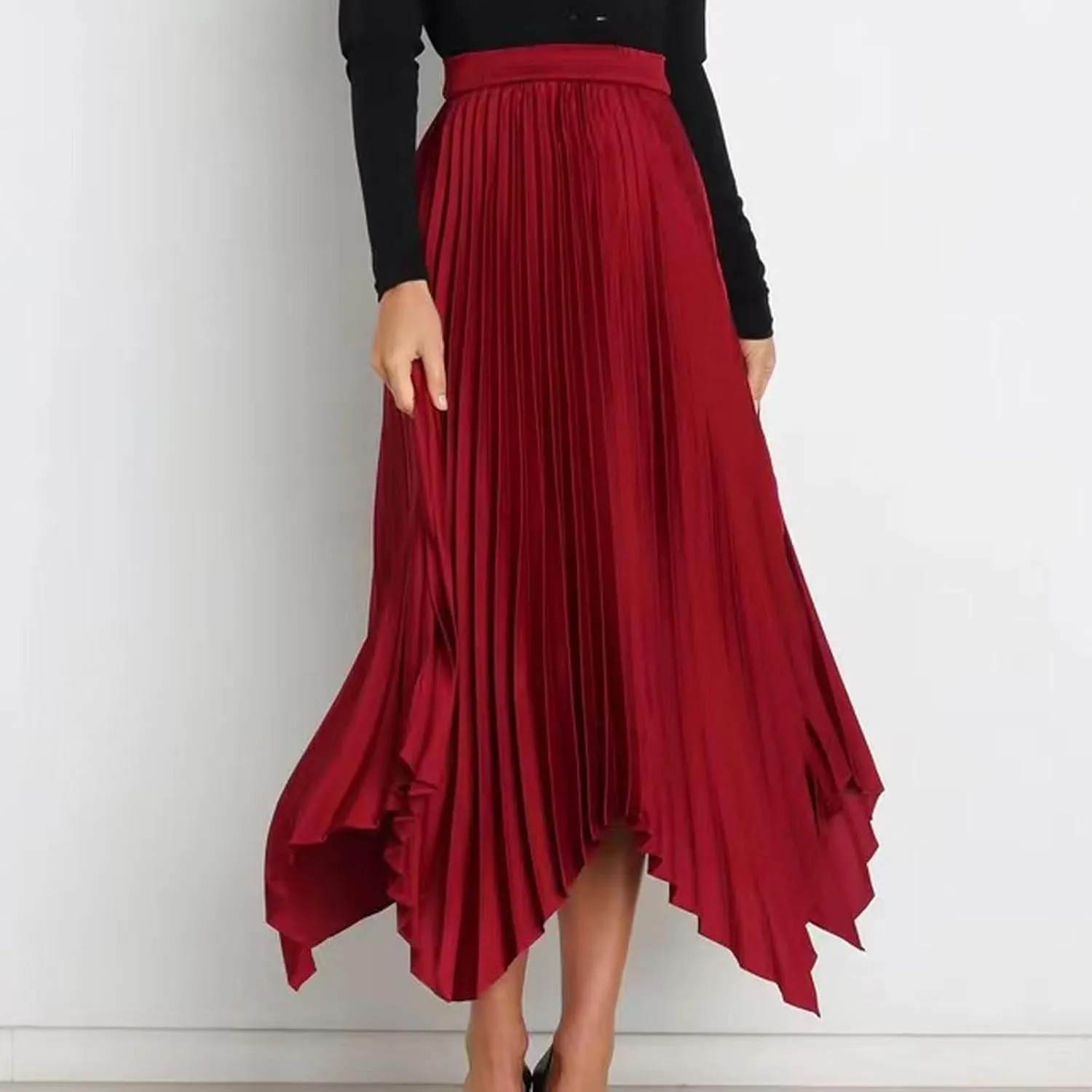 Women's Summer Skirt Solid Color High Waist Pleated A Line Swing Skirts Casual Fashion Irregular Hem Swing Skorts