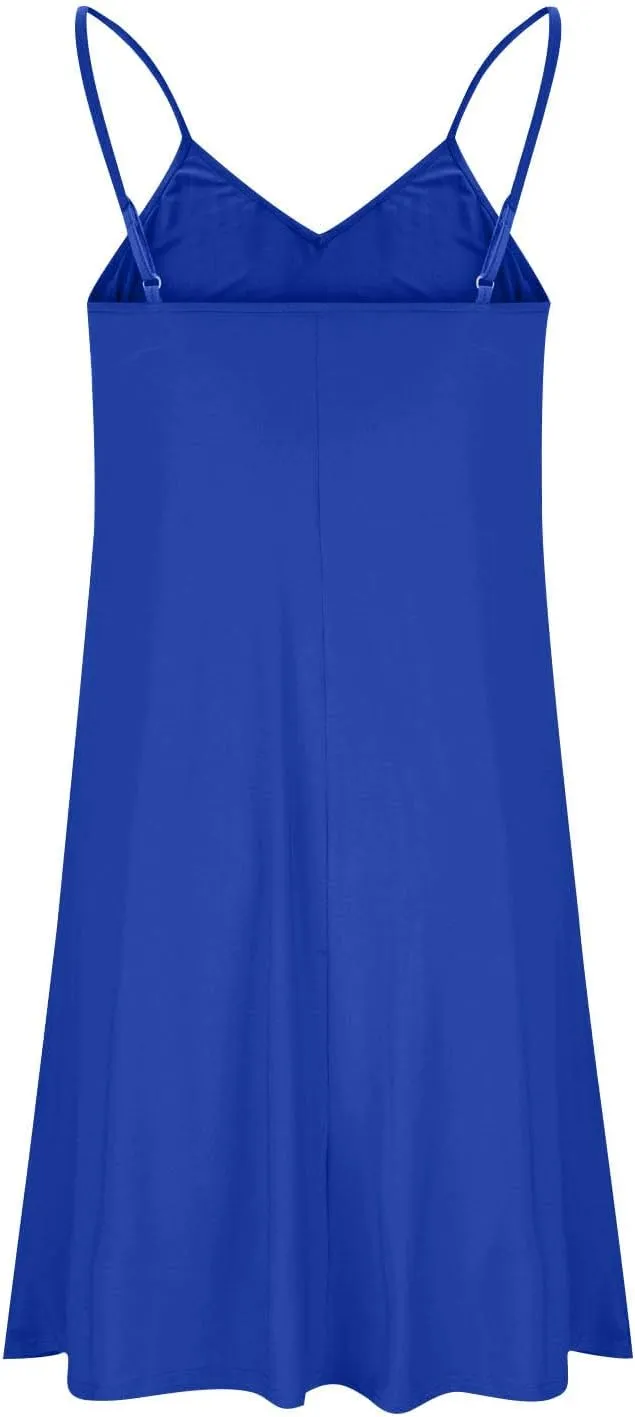 Womens V Neck Dresses Sexy Spaghetti Straps Summer Dresses Elegant Sleeveless Cami Dress Solid Color Petite Sundress