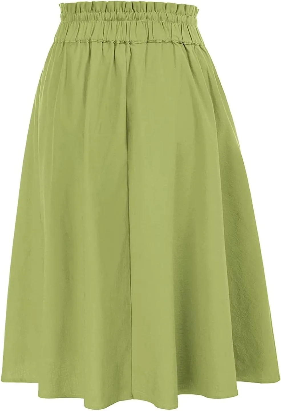 YOLAI Women Elastic High Waist Solid Colours Boho Knee Length Skirt Casual Drawstring A Line Long Skirt with Pockets