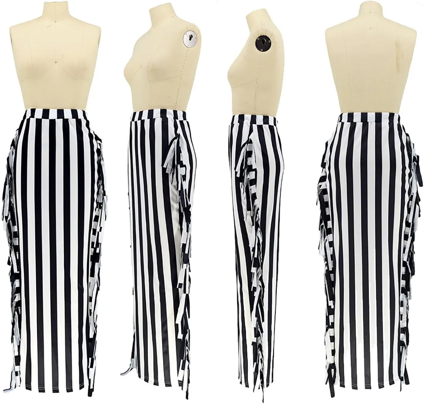 Yuopeid Women's Bodycon High Waist Fringe Long Maxi Skirt Dress Fashion Striped Tassels Edge Cocktail Club Party Long Skirts